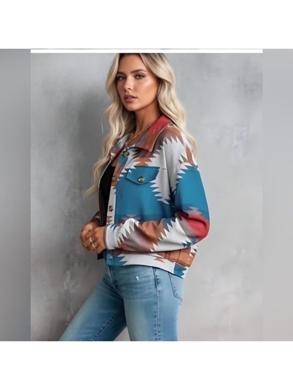 Geo Print Drop Shoulder Jacket - Picture 4 of 8